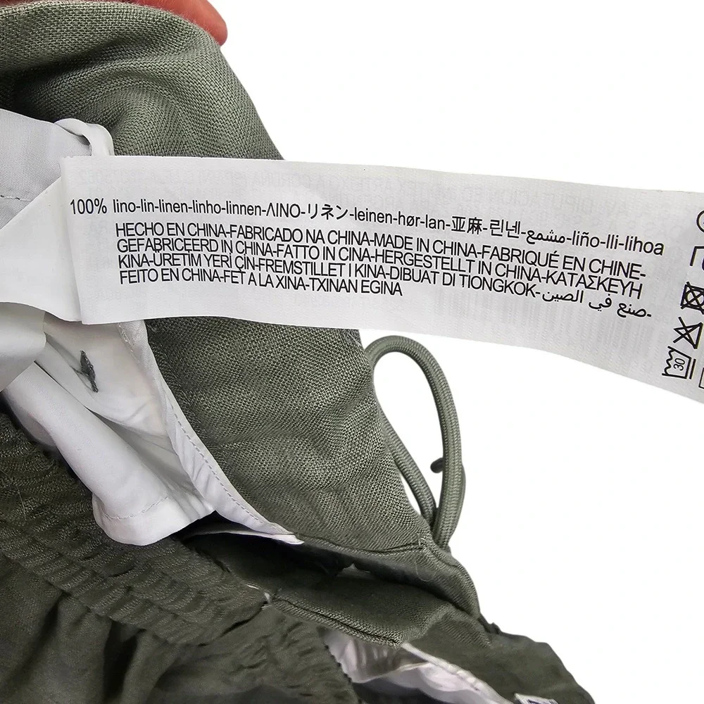 Zara Sage Green Linen Blend Drawstring Elastic Waist Straight‎ Leg Pants